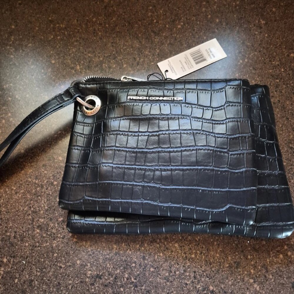 FRENCH CONNECTION Dale Croc Double Slim Pouches Wristlet NWT Zippered $48 MSRP
